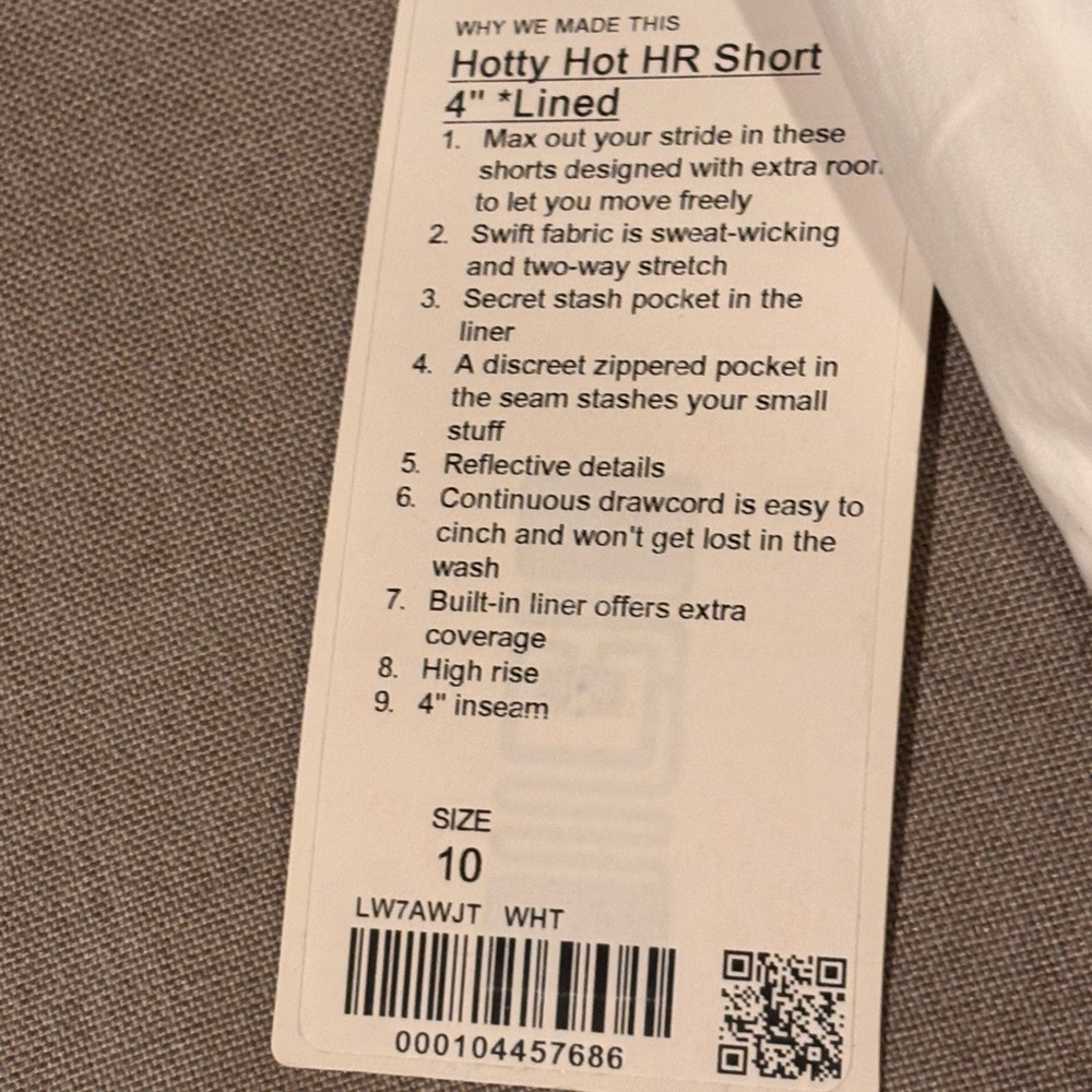 Lululemon Hotty Hot High Rise 4" Lined Shorts NWT White Swift Fabric Size 10 T - Picture 10 of 10